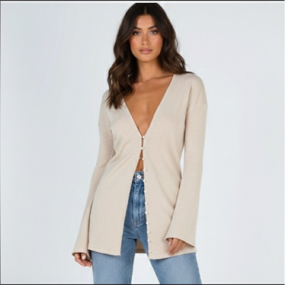 PRINCESS POLLY Elegant Cream Button-Up Women's Sweater size 8